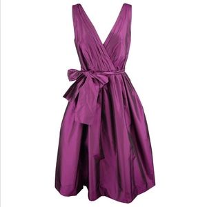 BADGLEY MISCHKA Purple Silk Taffeta Sleeveless V Neck Cocktail Dress
